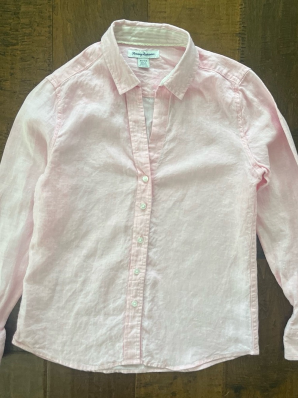 Tommy Bahama Coastalina 100% Linen light pink long sleeved shirt Sz. XS